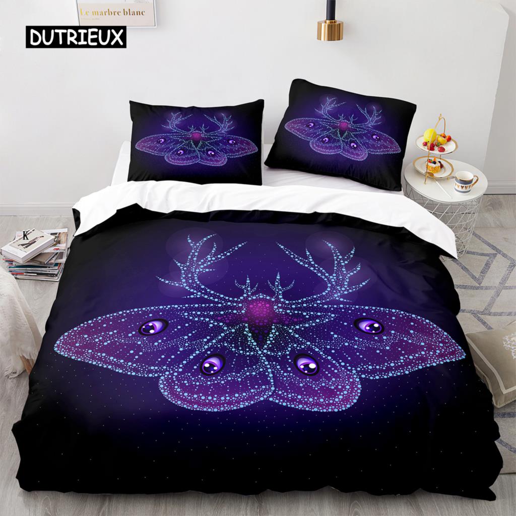 Death Moth Duvet Cover Set Queen Size Gothic Skull Boho Comforter Cover Black and White Skeleton Decorative Soft Bedding Set