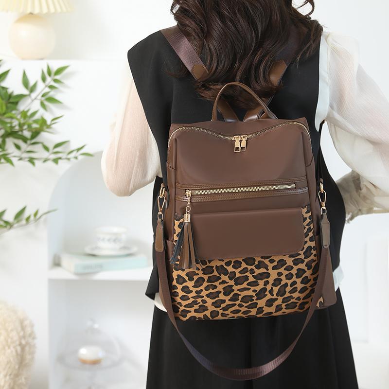 Vintage Leopard Print Backpack Women's Multi-functional Shoulder Bag Large Capacity Leopard Print Student Schoolbag