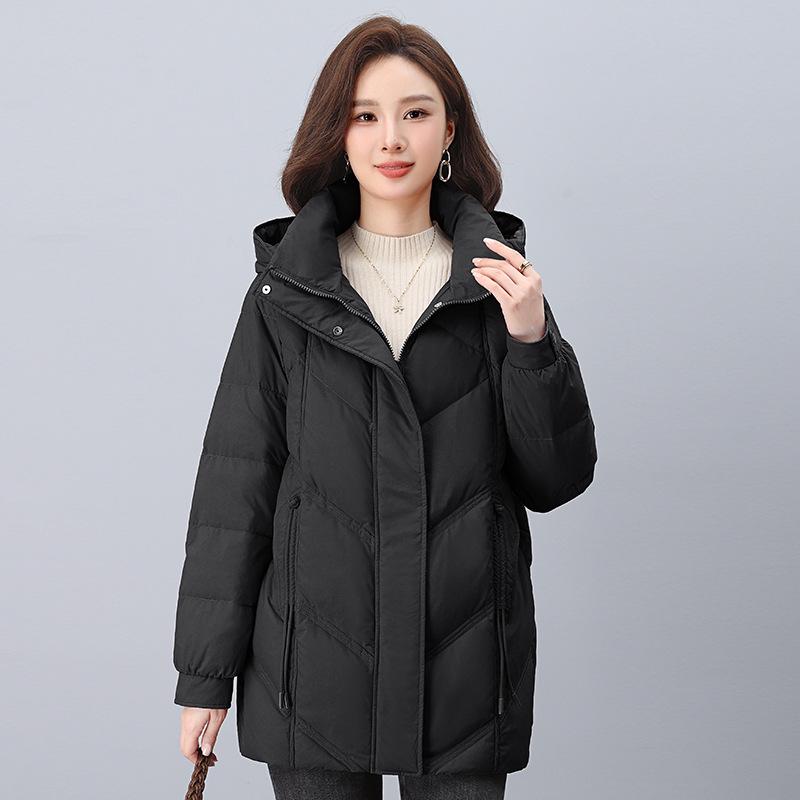 

Женский пуховик средней длины с капюшоном - Зимняя мода 2024, Теплый и Защищающий от холода. XXXL (165-180 jin) чёрный