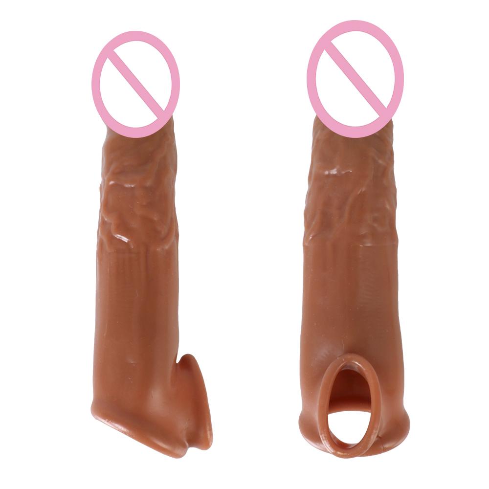 Sexuální hračky pro muže na zvětšování penisu pro muže Oddálení ejakulace pro muže Realistický kondom na penis 18cm Prodlužovač rukávů na penis