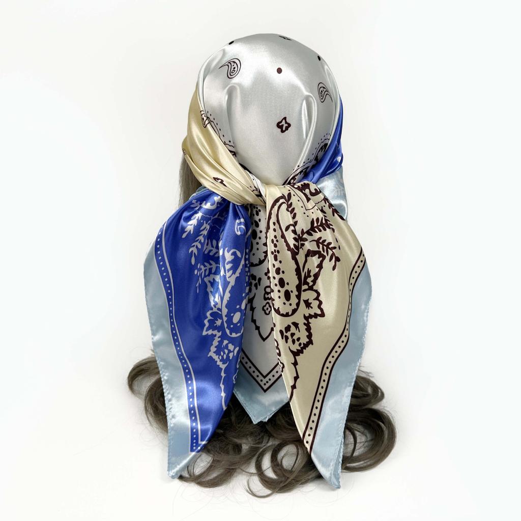 90cm Silk Scarf Women's Satin Large Square Scarf Silk Satin Shawl Cashew Print Turban Scarf