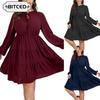 Fashion Autumn Winter Solid Color Print Long Sleeve Casual Dresses