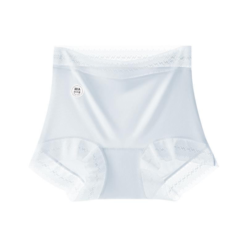 Plussize Ladies Summer Ultra Thin Lace Ice Silk Extended Crotch Without Trace High Waist Flat Angle Briefs