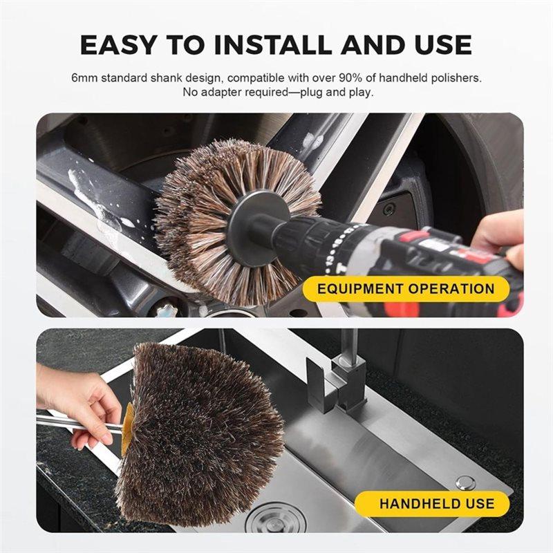 J1UL1N Bacar For Drill Horsehair Polishing Wheel Brush 4" Buffer Soft Bristle Brush Attachment For Shoe& Leather For Boots