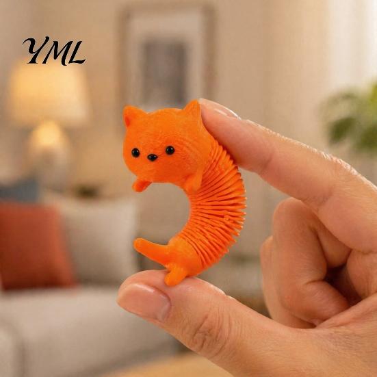 Stressabbau-Gadget 1/4 Stück 3D-gedrucktes federndes Katzen-Fidget-Spielzeug, liegendes Federhund-Sensorik-Spielzeug, dehnbares flexibles Tier für Schreibtischdekoration