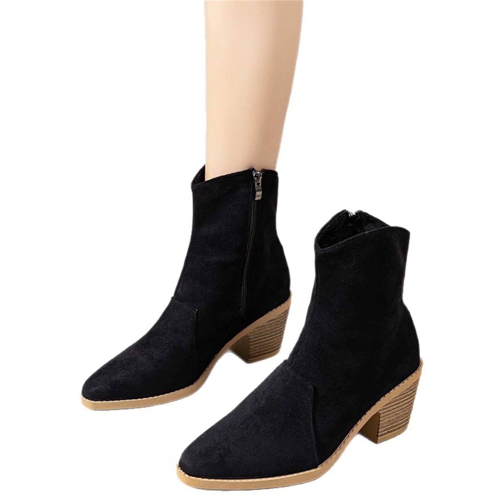 Женские модные винтажные ботильоны на массивном каблуке с боковой молнией 38 чёрный 2760₽