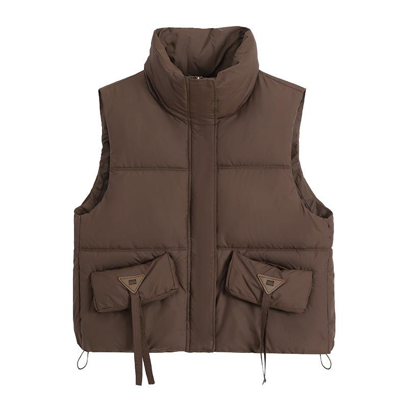 Color women's clothing spring and autumn new cotton-padded vest drawstring stand-up collar sleeveless vest