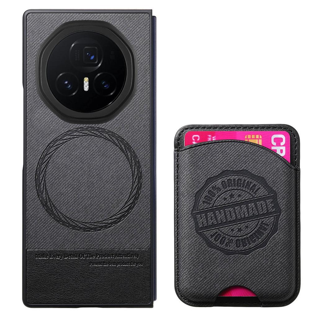 For Honor Magic V3 5G Case Compatible with MagSafe Denim Texture Leather Back Cover with Card Bag