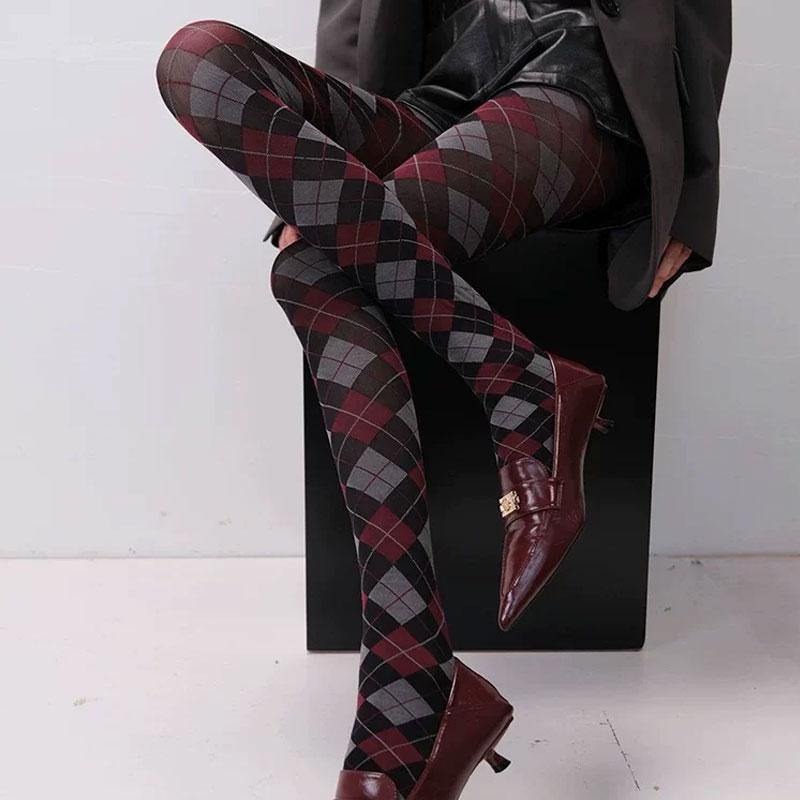 Collant Calze Lingerie a Quadri Retrò Stile Giapponese Jk Collant Leggings Morbidi Sexy Autocalzanti Coscia Donna