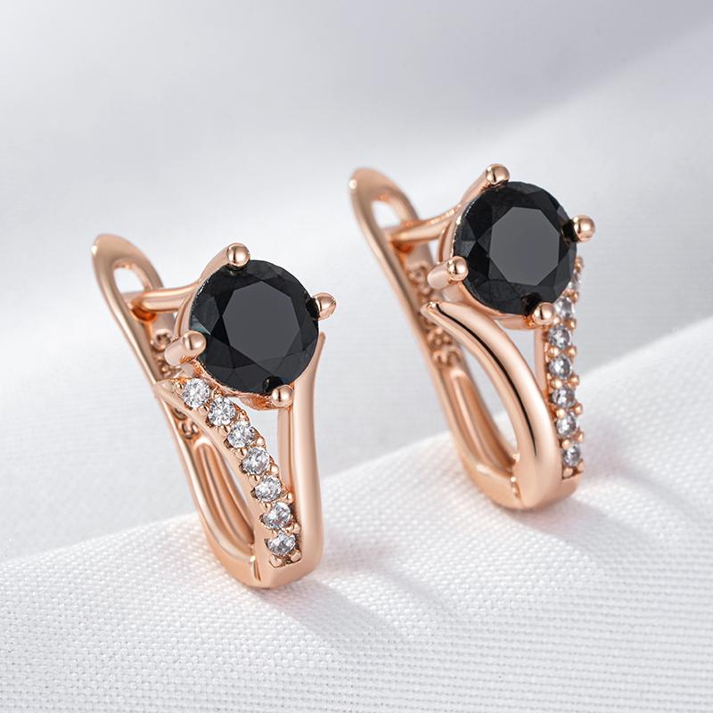 Shiny Black Natural Zircon English Earrings Luxury  Rose Gold Color High Quality Women Daily Fine Ethnic Jewelry