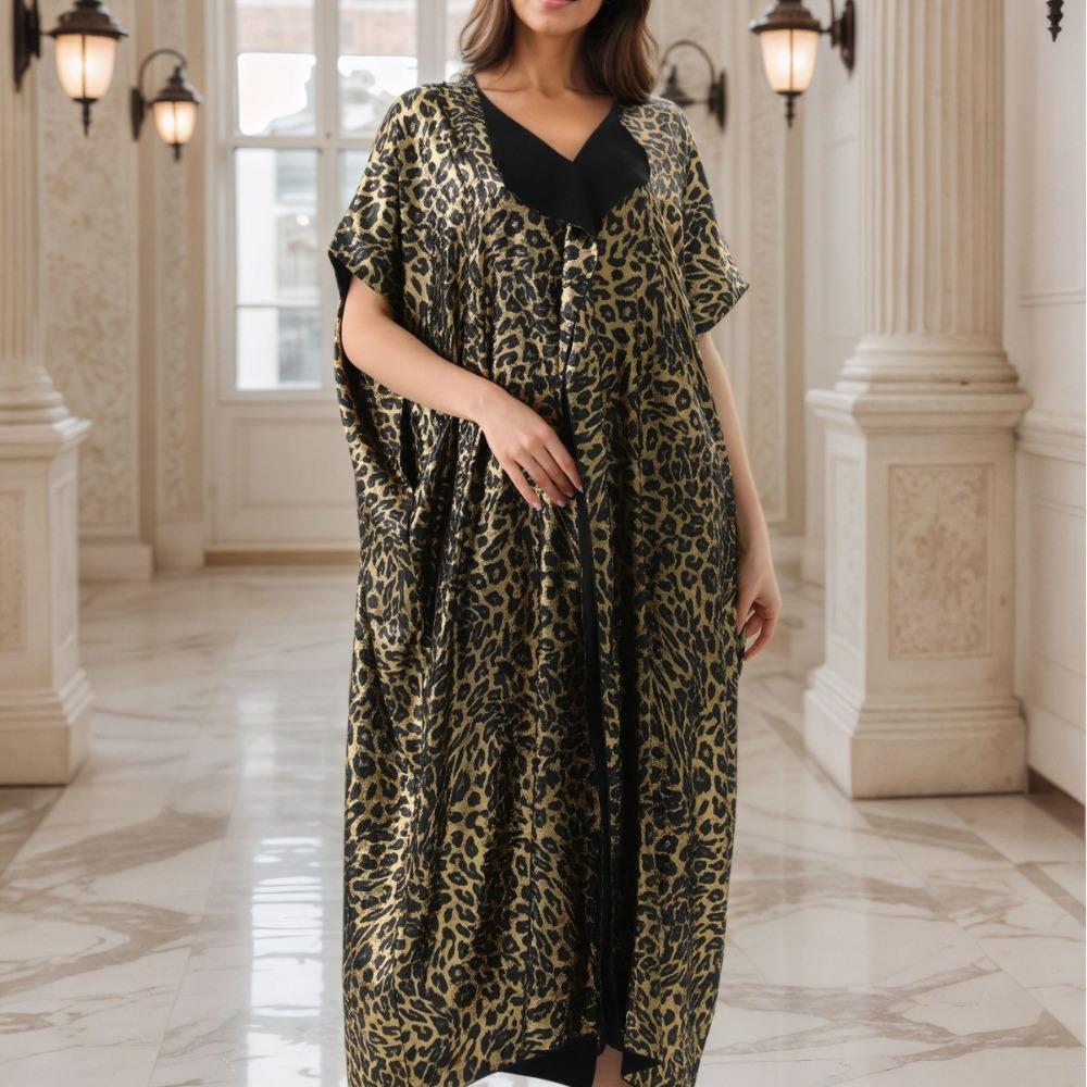 Leopard Print Bronzing Beach Blouse Lapel Turkish Robe High Luxury Dubai Robe Elegant Kaftan