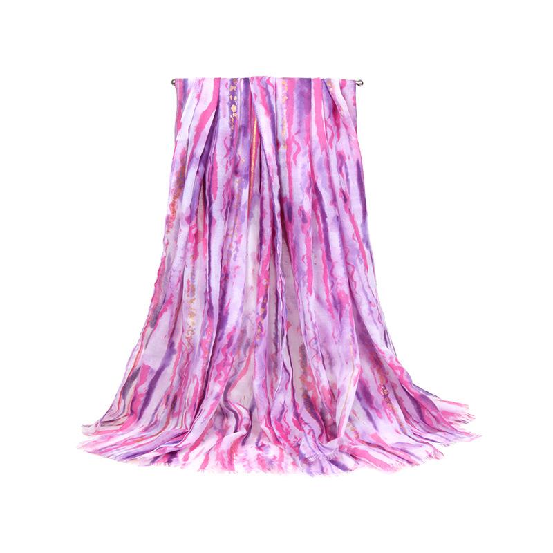 Damen Mode Langer Schal Locker Farbige Linie Sommer Strand Schals Outdoor Reisen Sonnenschutz Satin Seidenschal