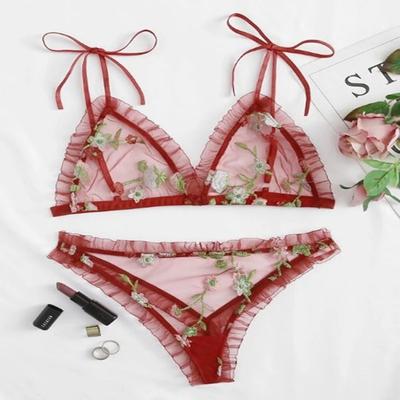 Weibliche Unterwäsche Sexy Dessous Set Sexy G-string Tanga Nachtwäsche Unterwäsche Dessous Blume Spitze frauen Dessous