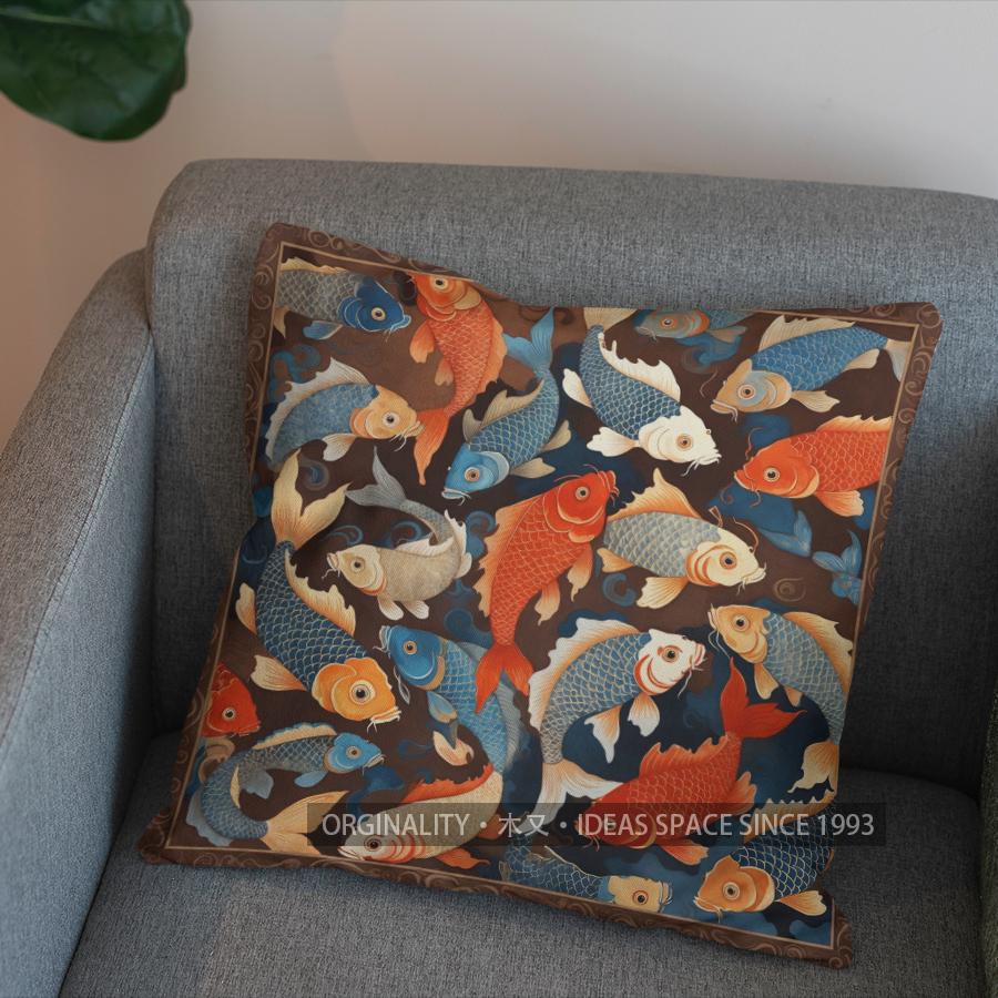 2D Colorful Koi Fish Pattern Decorative Pillow Cover Pattern Cushion Cover Suitable For Sofa Bedroom Car Pillow Cover
