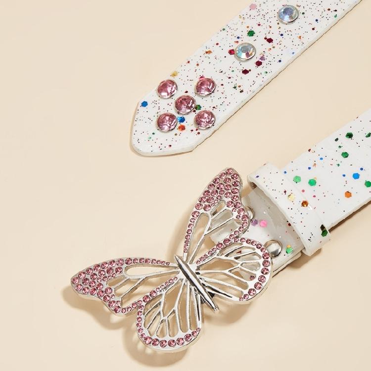 Western Shinning Buckle Belt Butterfly Adjustable Buckle Belt for Skirt Jeans