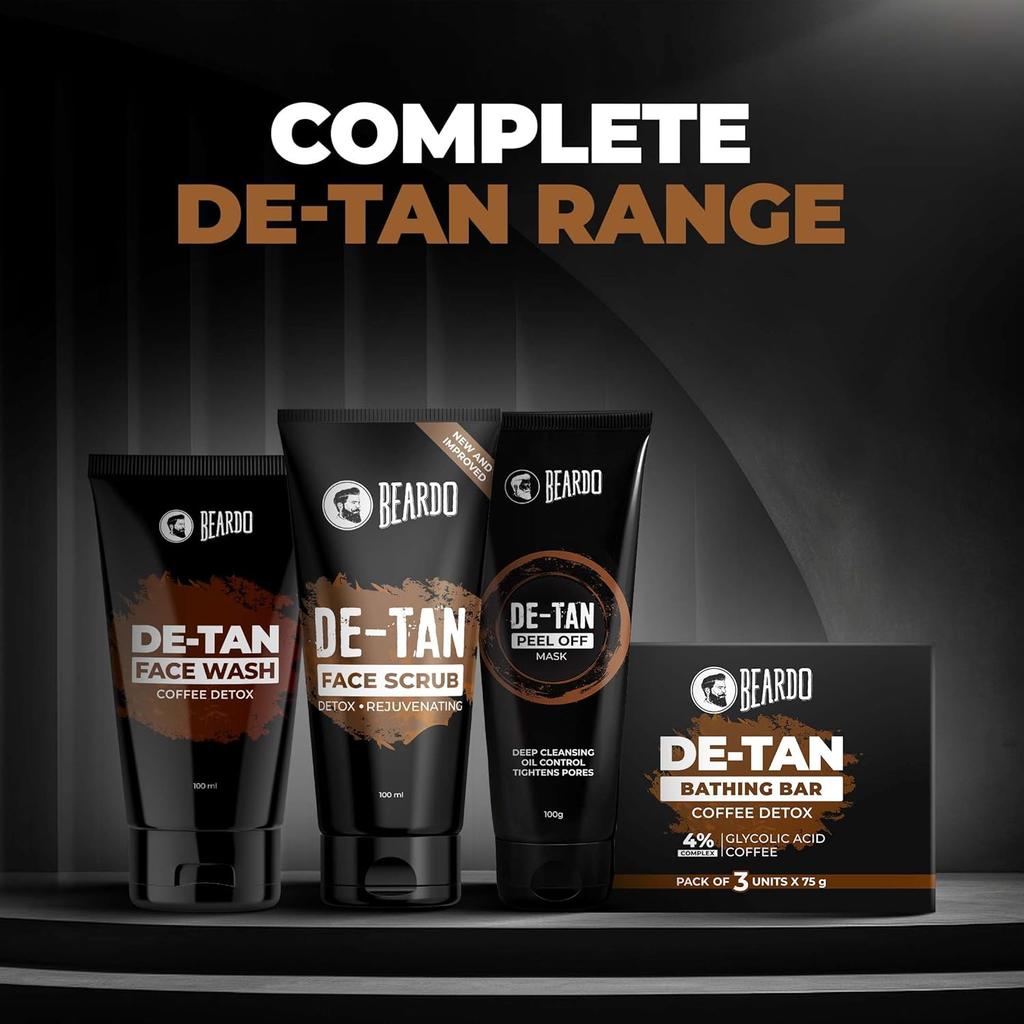 De-Tan Soap for Men, 75g X 3 | Tan Removal and Caffeine Face & Body Soap | Detan With Coffee & 4% Glycolic Acid | For Body & Face |