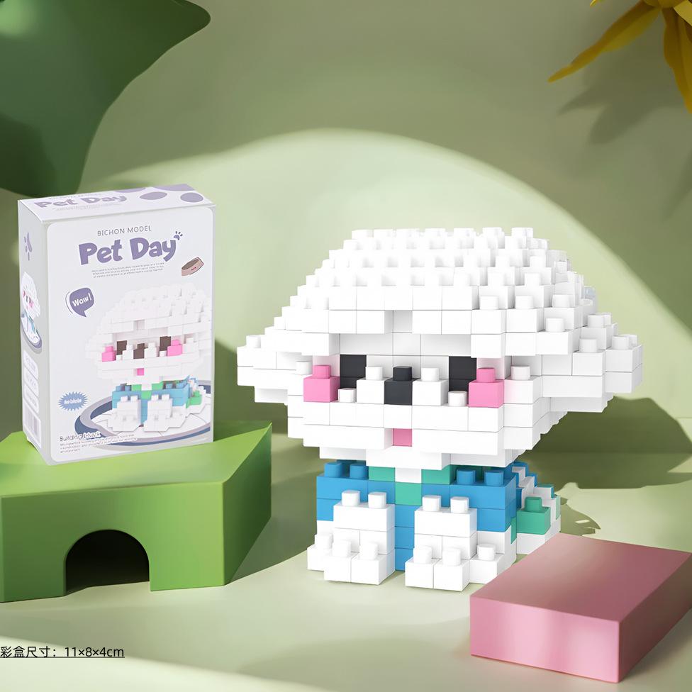 with box Pet cats building block cartoon cute doll puzzle assembly children's toy DIY table ornaments boys girls birthday gifts