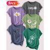 Minimalist hand-drawn small daisy fresh floral print Five-piece set of women's short-sleeve tops Elegant Summer Party Outfits Essential fashion items