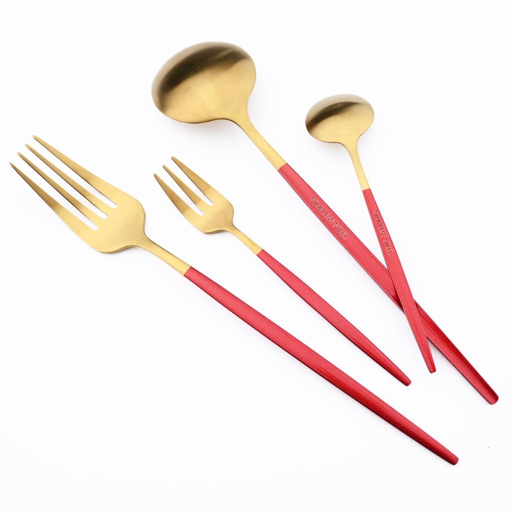20Pcs Matte Red Gold Dinnerware Set Western Stainless Steel Flatware Knife Cake Fork Tea Spoon Cutlery Set Kitchen Tableware Silverware