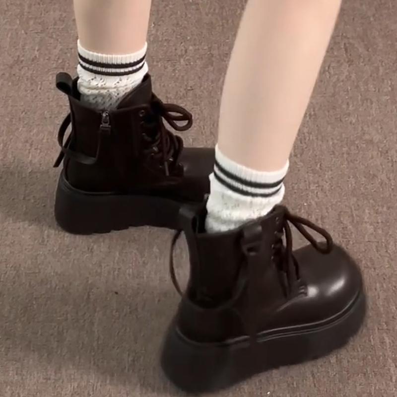 Chunky Platform Heel Women Ankle Boots Fashion Lace Up Shoes Autumn Winter Short Booties  De Mujer