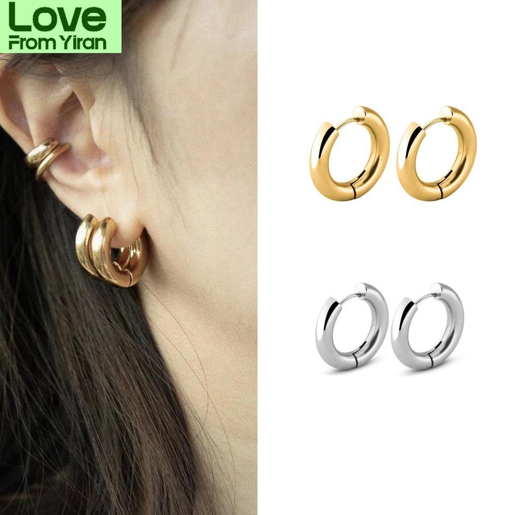 Classic Minimalist Stainless Steel Chunky Hoop Earrings Gold Color R Tone Color Huggie Circle Ear Women Rings Jewelry AccessoriesClassic Jewelry