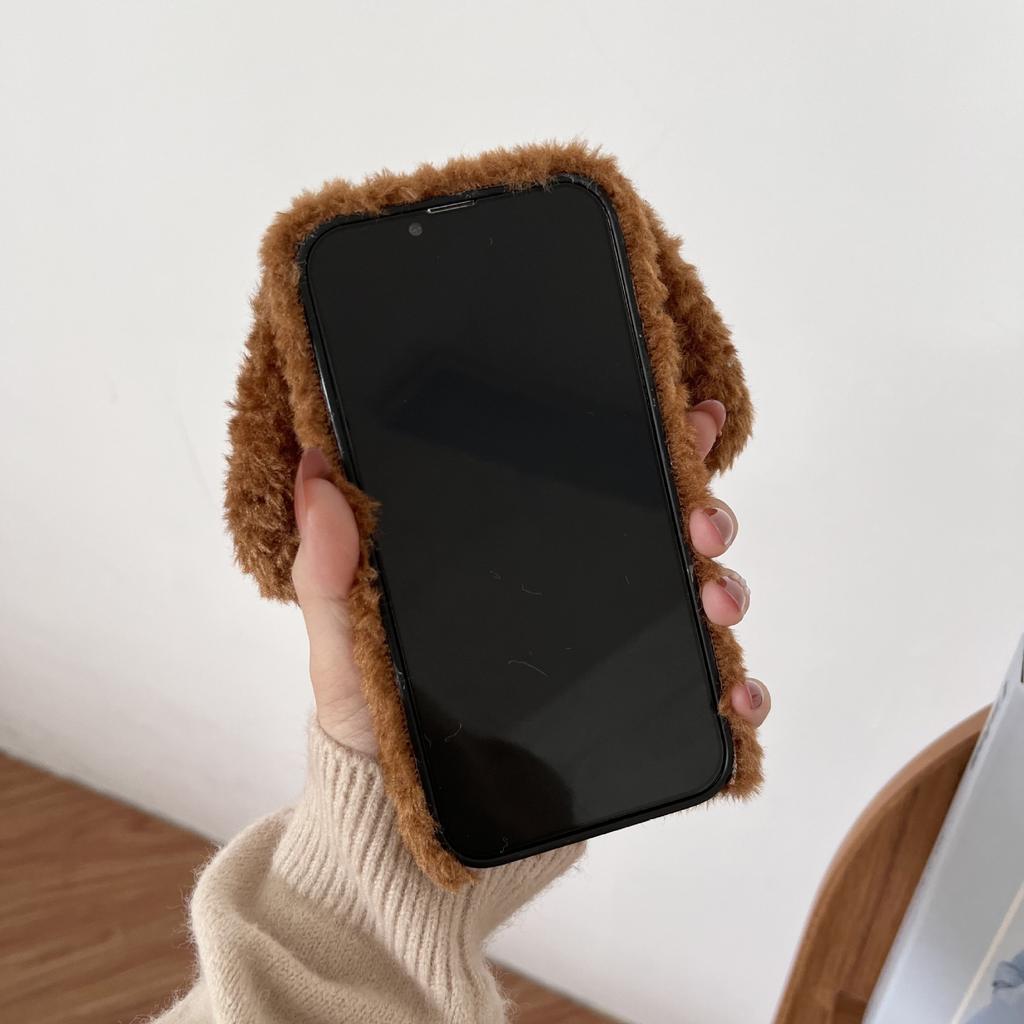 Autumn and winter plush teddy dog suitable for Apple 17ProMax mobile phone case three-dimensional cute pet iPhone16 protective case