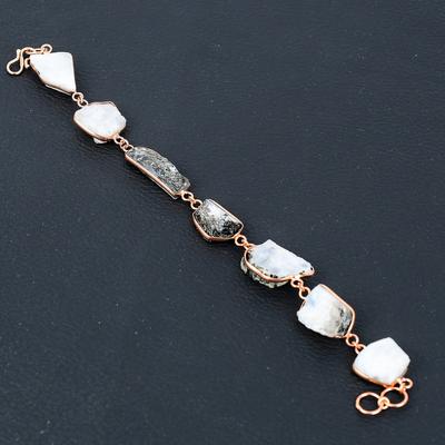 Natürlicher rauer Regenbogen-Mondstein, handgefertigtes Kupferarmband, 17,8–20,3 cm, J2Q36