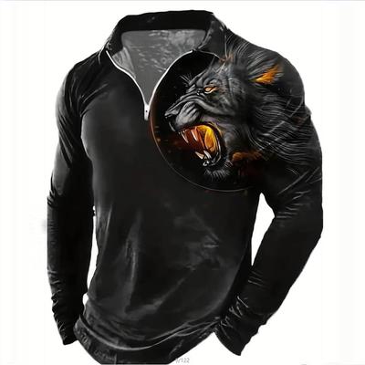 Cross Border Autumn New Products for European and American Foreign Trade Men's Digital Printing POLO Lapel Color Blocked Fashion