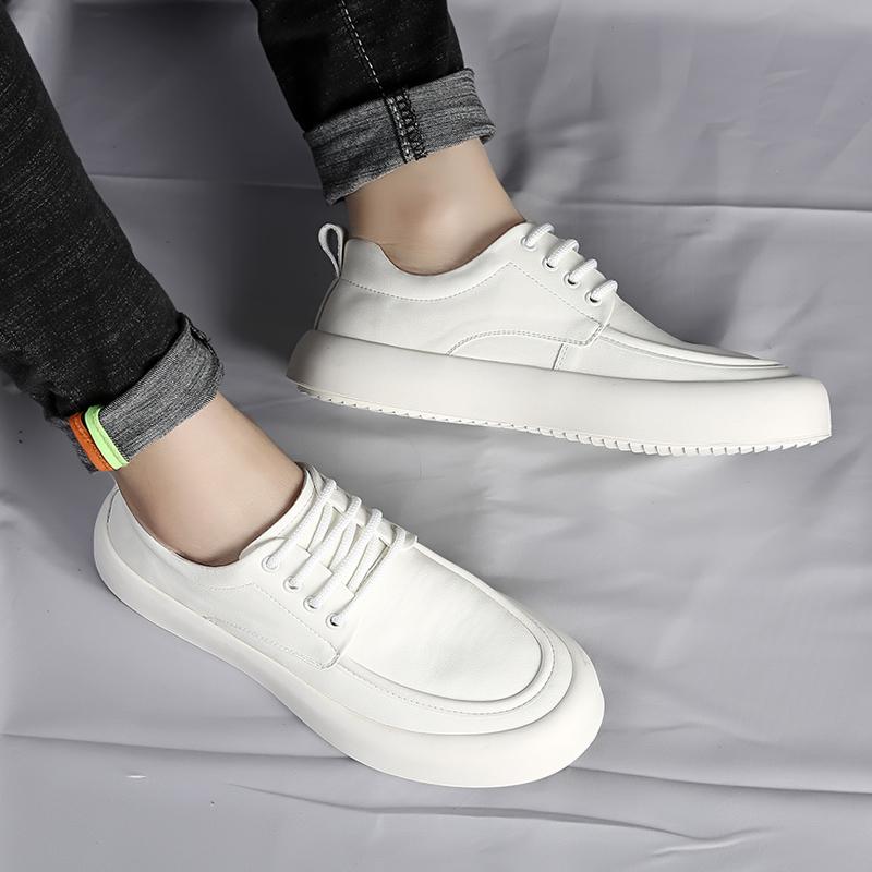 Minimalist White Men's Leather Casual Shoes Conference Business Shoes Winter Plush Men's Thick Soles Height Increasing Shoes