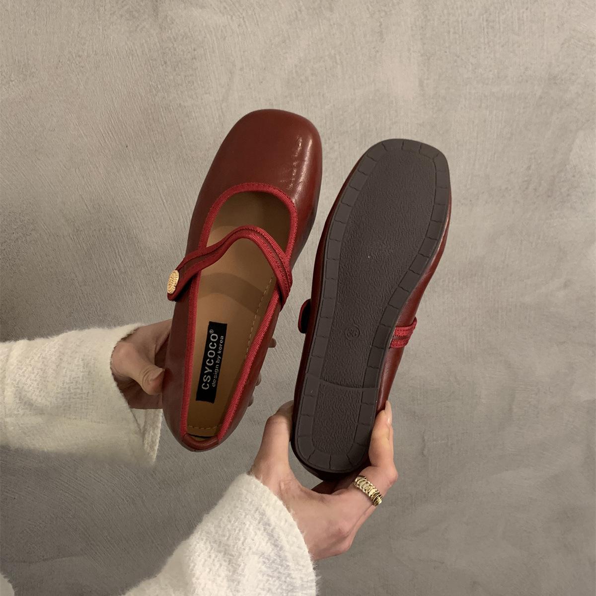 

Корейская версия дизайнерских балеток, неглубокие туфли-лодочки, маленькие кожаные туфли, летняя женская обувь, французские ретро-туфли Мэри Джейн 40 красный