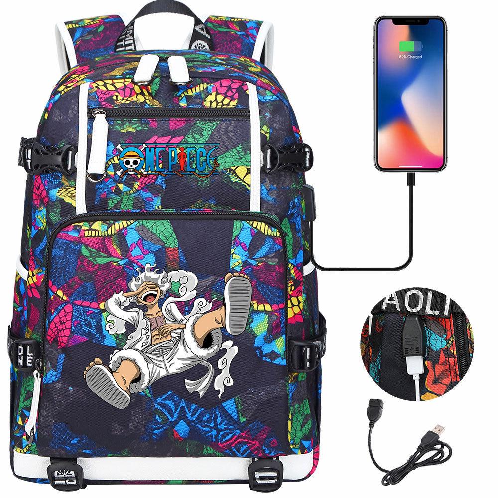 Mochila USB con Estampado de Luffy para Adolescentes Estudiantes Ligera Gran Capacidad Viaje Doble Correa de Hombro Resistente al Agua Mochila Escolar para Niños Niñas