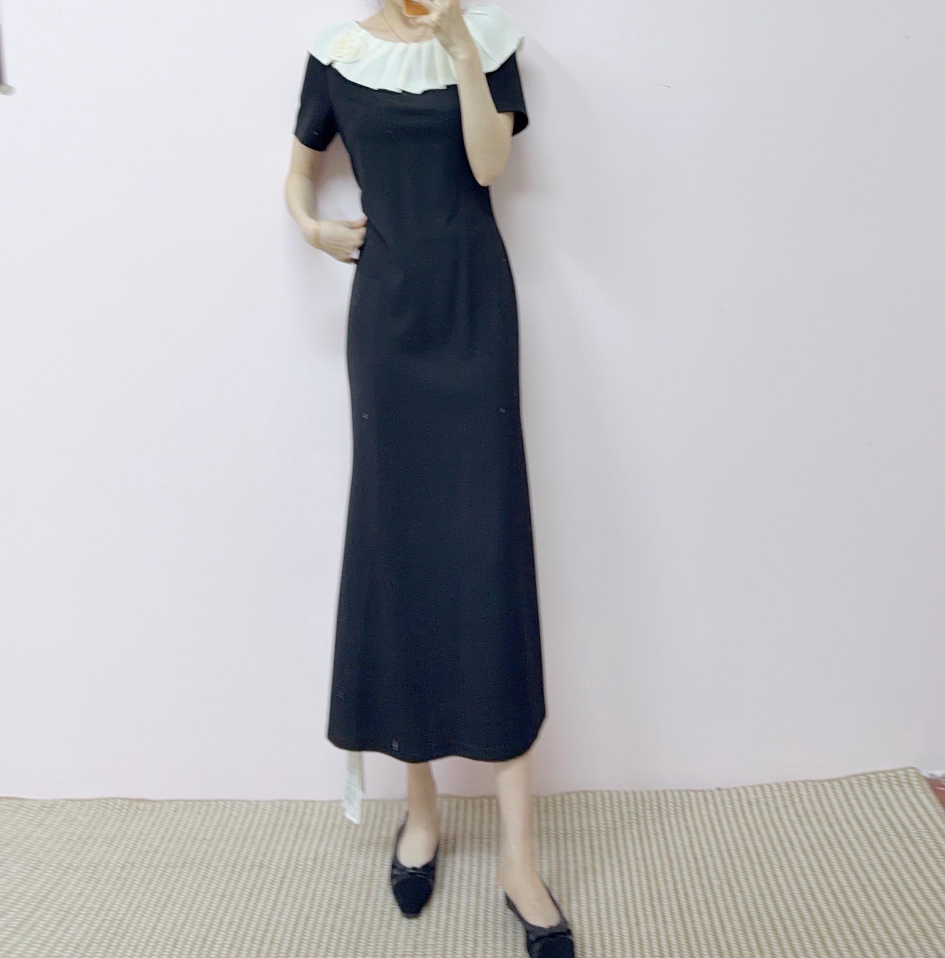 

2026 Summer Fashion Slimming Ladylike Short-Sleeved Mid-Length Dress XXL (64-70 kg) чорний
