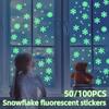 50/100PCS Luminescent Snowflake Wall Stickers, Mini Christmas Snowflake Luminous Wall Decoration Suitable For Home Bedroom Baby Room Decoration