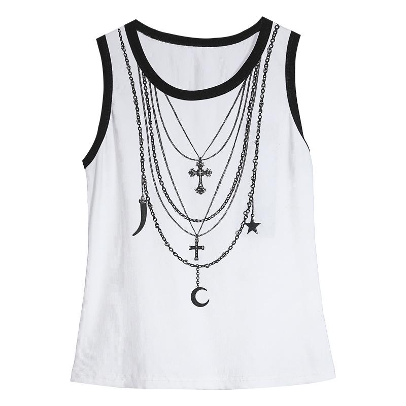 

Tuogu Trend American Design Slim-Fit Printed Camisole - High Elastic Sleeveless Summer Top for Women Small слоновая кость/белый