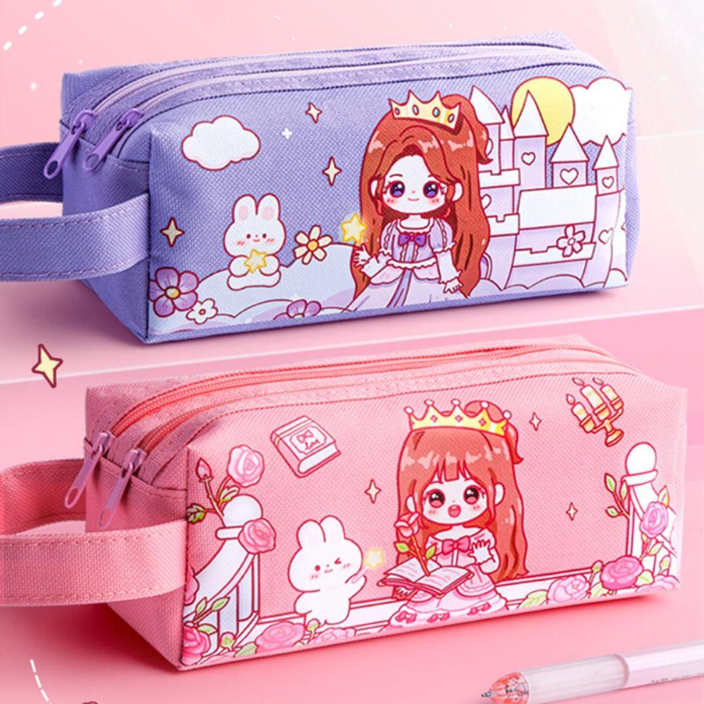 

Large Capacity Pen Bag Double Layers Stationery Bag Cartoon Pen Box Students фіолетовий