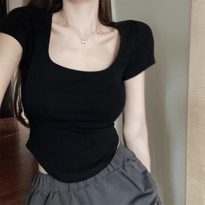 Douyin U-Neck Short-Sleeve Slim-Fit Summer T-Shirt
