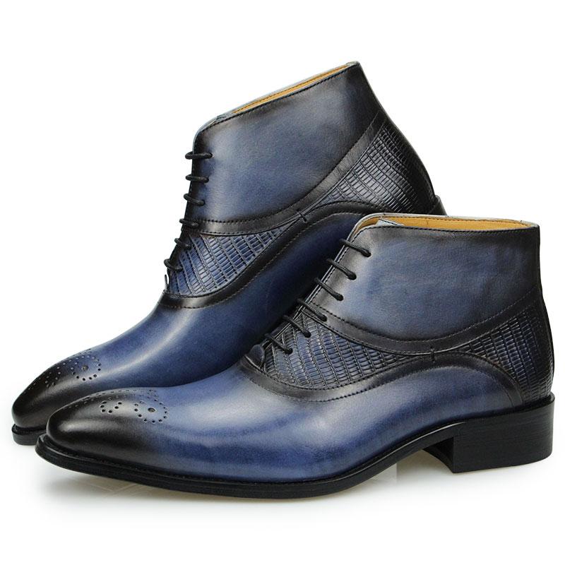 

Fashion Genuine Leather Shoes Men s Boots Ankle Business Male Blue and Black Basic Boot Lace Up Shoes for Men Factory Drop Shipping 46 синий
