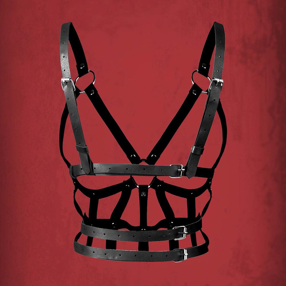 1pc Sexy Women Harness Sexy Harness Pu Leather Studded Decor Fetish Lingerie Fetish Clothing Chest Harness