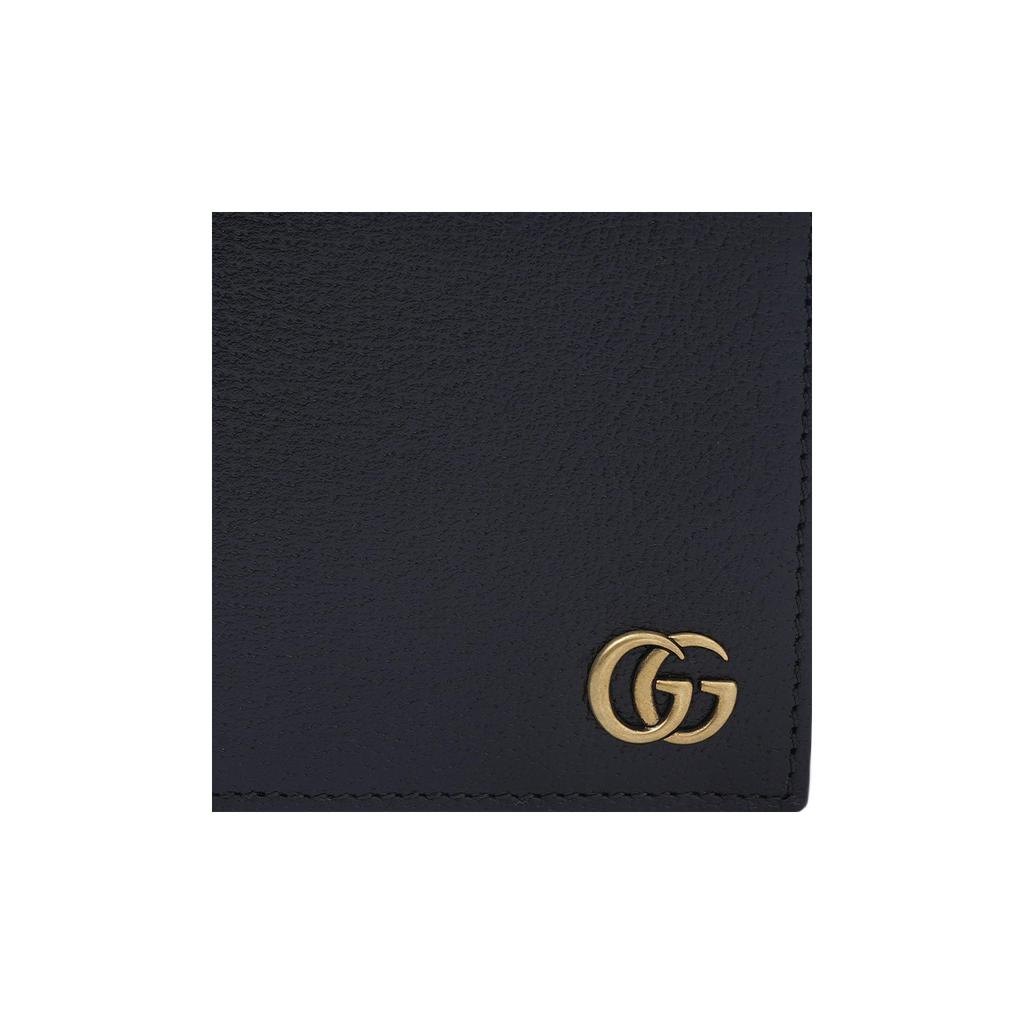 Gucci GG Marmont Logo Short Double Fold Leather Wallet Men Wallet Black 428726-DJ20T-1000