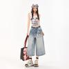 Fashion Summer Vintage Washed Distressed Loose Cropped Capri Denim Pants For Women Trendy Versatile Loose Straight Slimming AllMatch Casual Bottoms