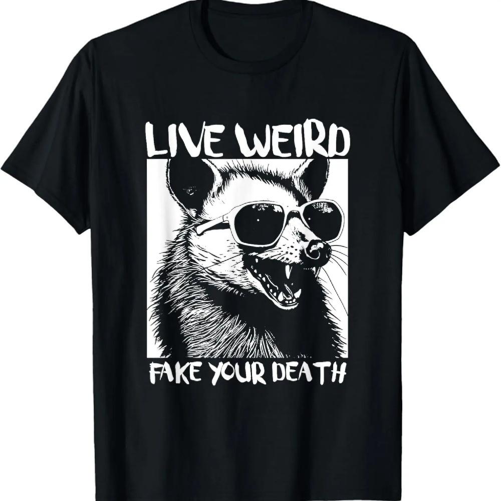 

Живи странно, инсценируй свою смерть _ Смешная футболка с мемом про опоссума XXXXXL чёрный