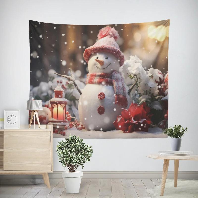 

Рождество Новый год Розовый узор снеговика Гостиная Спальня Декоративный гобелен 100x75cm