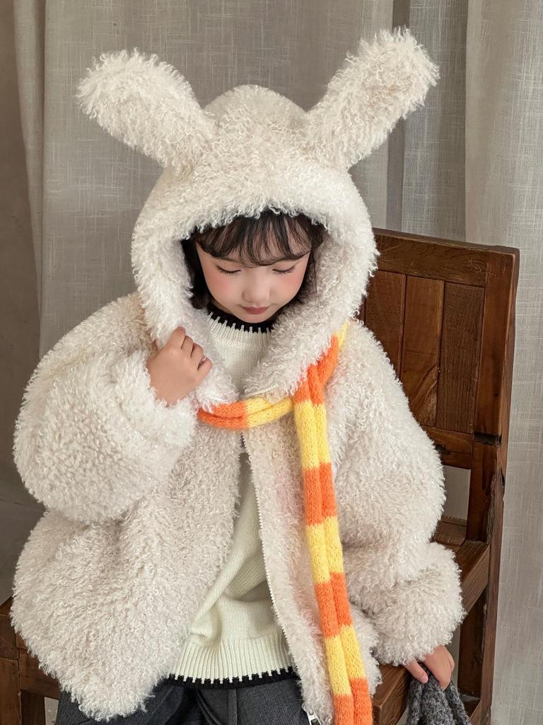 2025 Herbst/Winter Kinder Plüsch Hasenohren Kunstfellmantel
