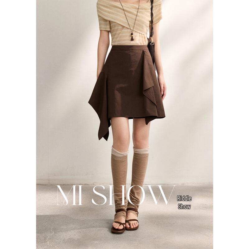 Mishow Asymmetrical A-Line Mini Skirt L кофейный