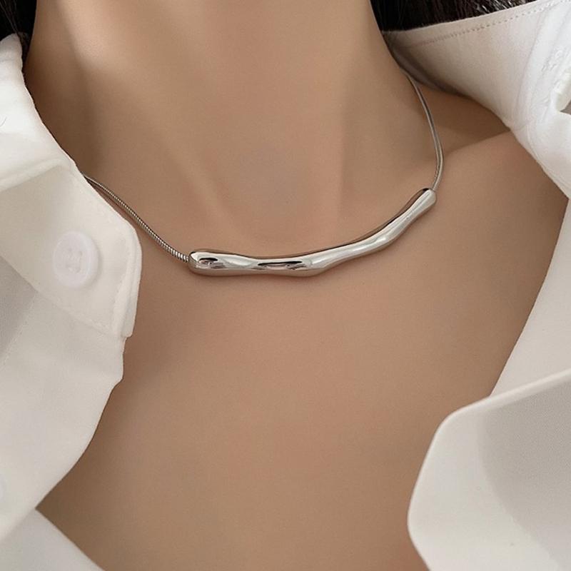 

1 шт. Геометрическое ожерелье ручной работы асимметричной формы из цинкового сплава со змеиной цепочкой one-size серебряный