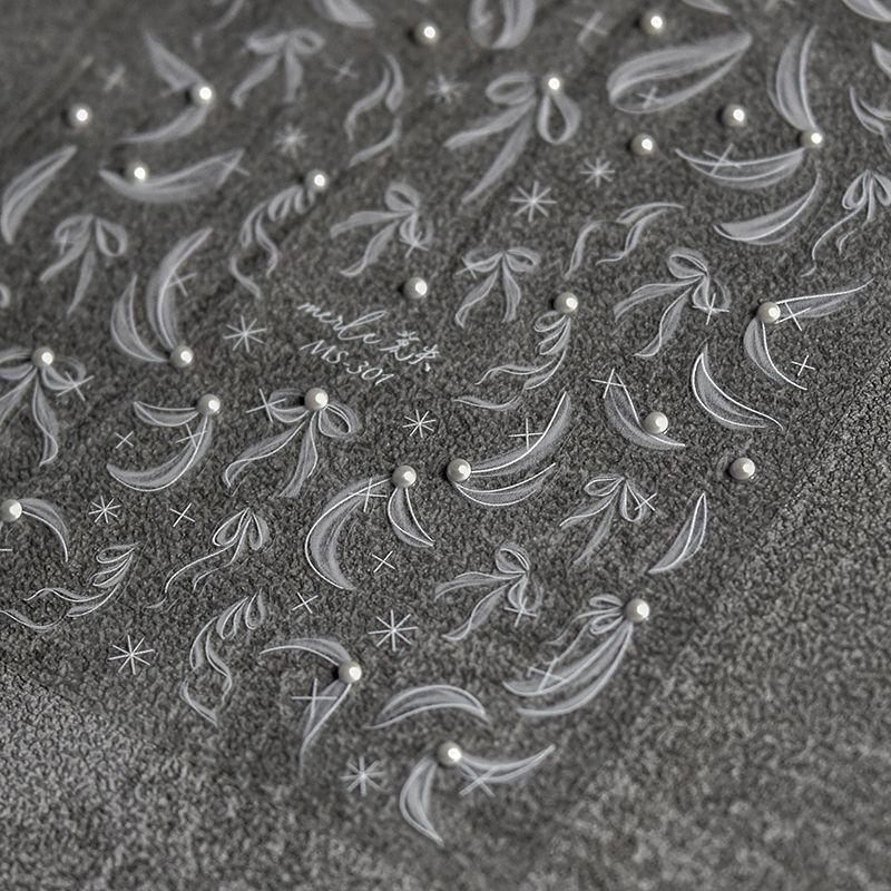 

Transparent Ribbon Nail Sticker Pearl Rose Bright Crystal Pearl Bows((Crystal Drill))