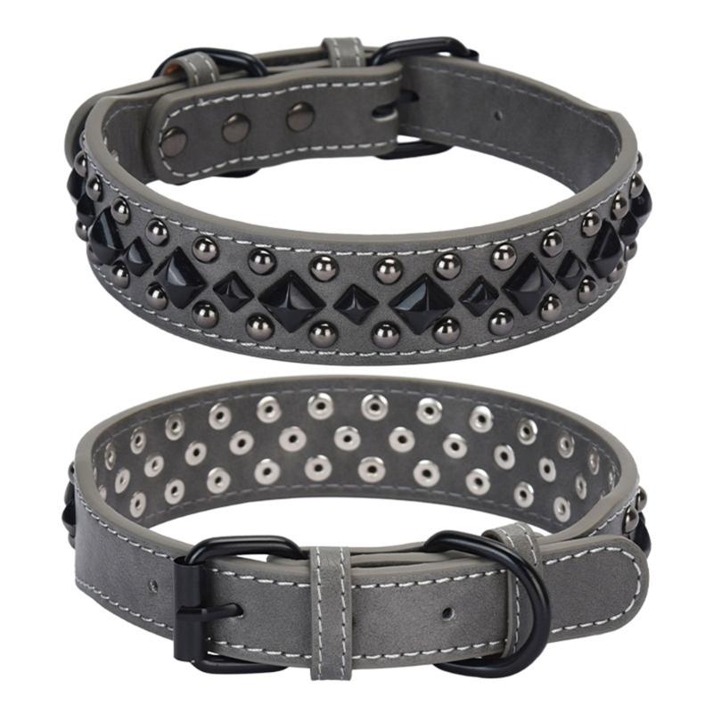Stili Pelle Collare per Animali Domestici Morbido Comodo Collare per Cani Regolabile Borchie Collare per Indossare Comodamente