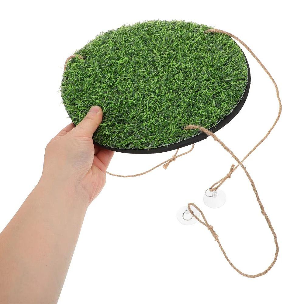 Artificial Grass Bird Swing Mat Round/Square Shape Natural Hamster Sleep Bed with Hooks Decorative Foraging Mat Toys