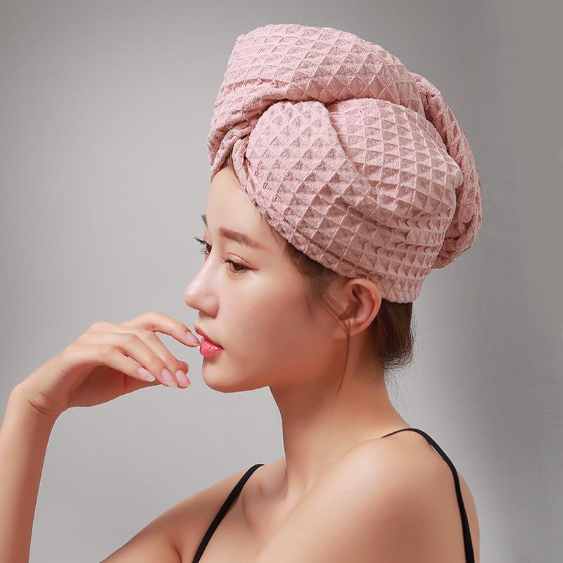 Superfine Fiber Quick-Dry Waffle Hair Towel Cap - Fast-Drying Bath & Shower Head Wrap