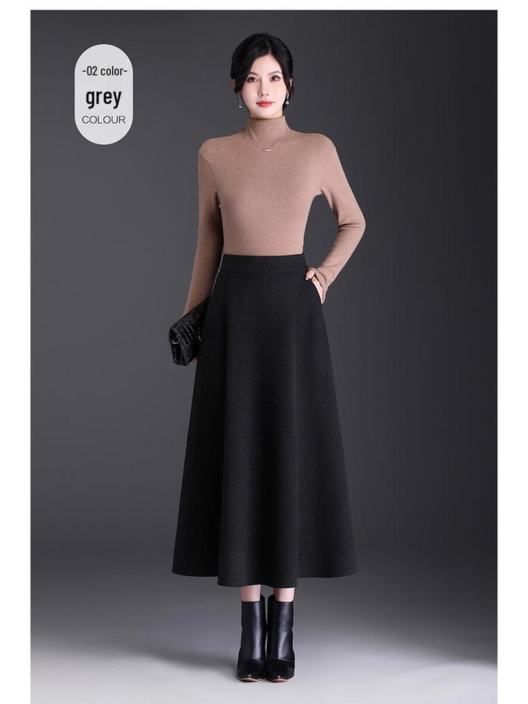 Trendy Women's Winter Woolen A-Line Half-Skirt: Mid-Length Flare Design